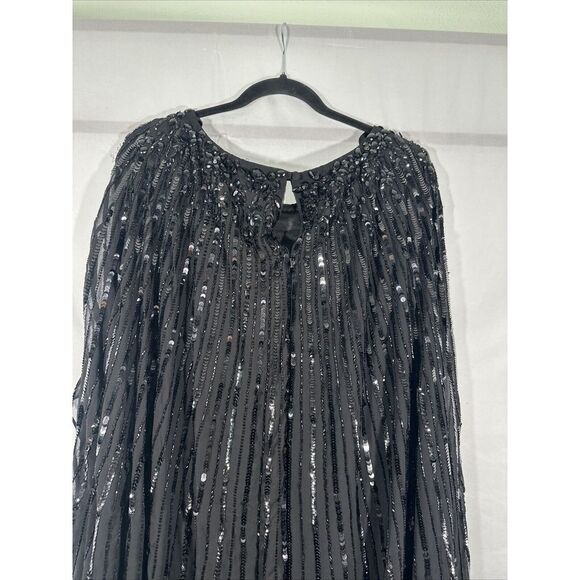 NWT‎ $798 Mac Duggal [ 16 ] 93869 Beaded Embellished Column Cape Gown Black - Picture 14 of 16